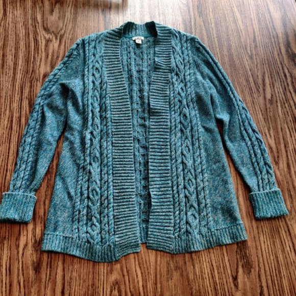 LL Bean XOXO Blue White Knit Open Front Cardigan EUC sz S - Picture 2 of 14